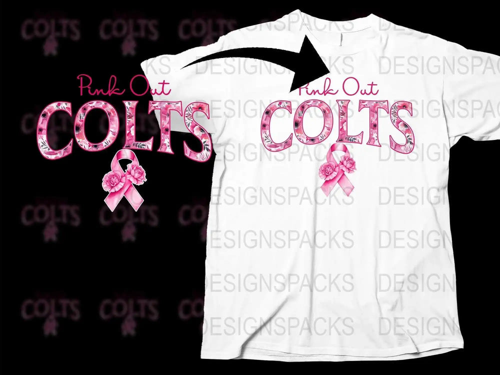 Pink Out Colts Themed T-Shirt, Breast Cancer Awareness, Pink Ribbon Graphic Tee, Supportive Casual Wear