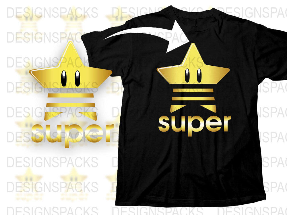 Super Star Graphic T-Shirt, Cute Star Face Design, Trendy Unisex Adult Tee, Fashionable Black Shirt with Gold Print