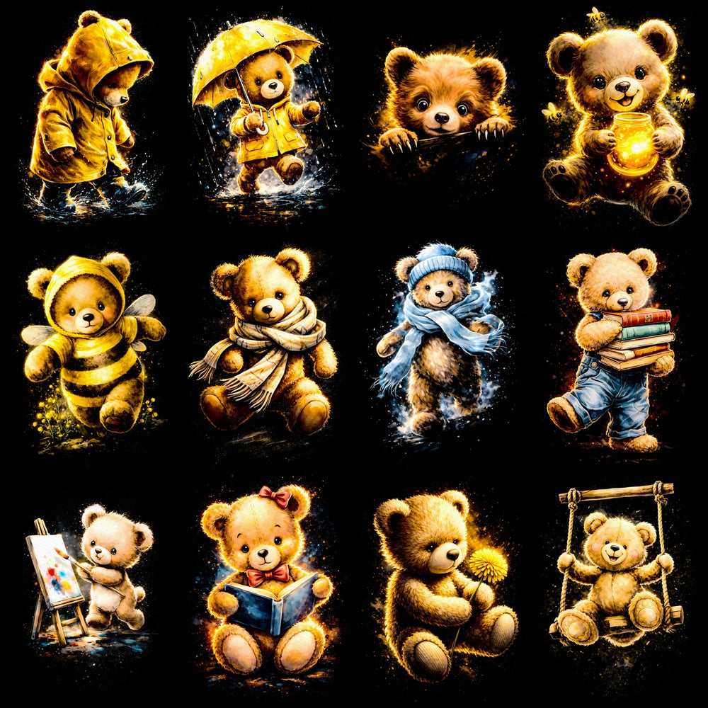 64 Teddy Bear Animal Halftone Designs Bundle PNG