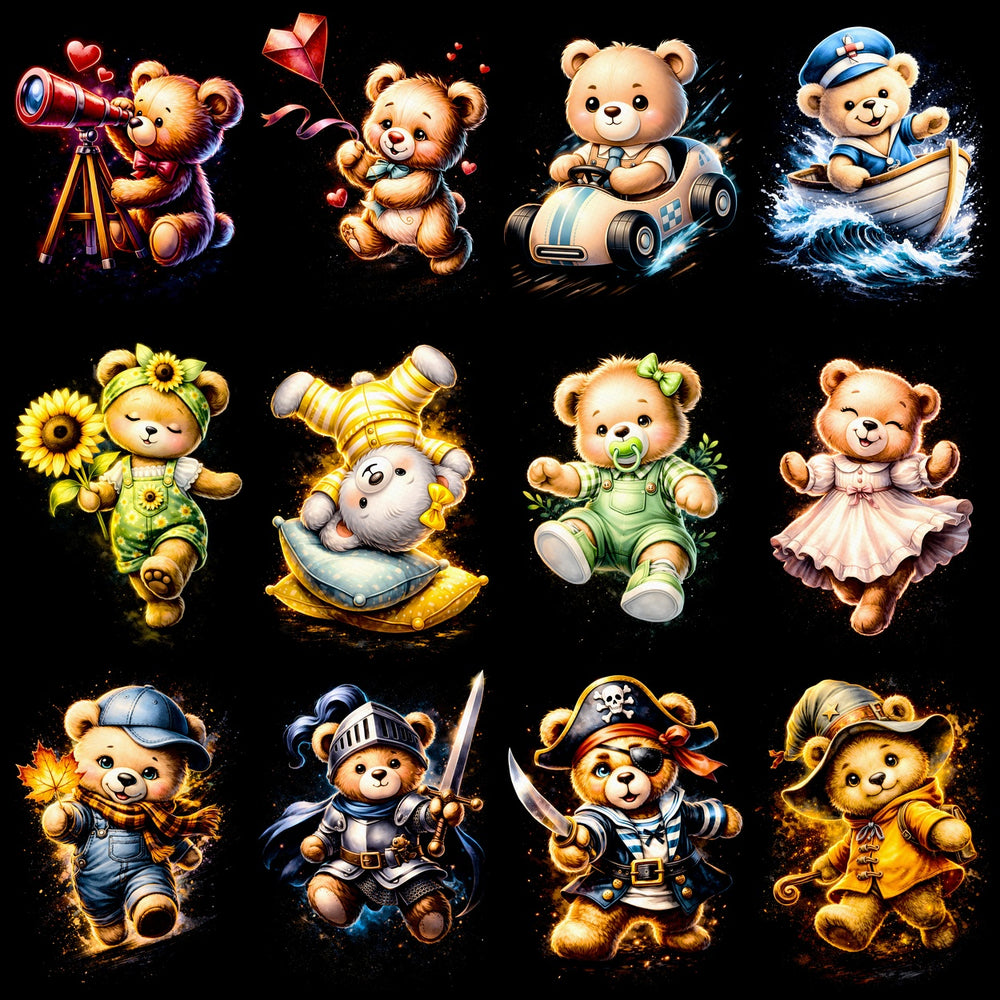 64 Teddy Bear Animal Halftone Designs Bundle PNG
