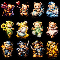 Load image into Gallery viewer, 64 Teddy Bear Animal Halftone Designs Bundle PNG
