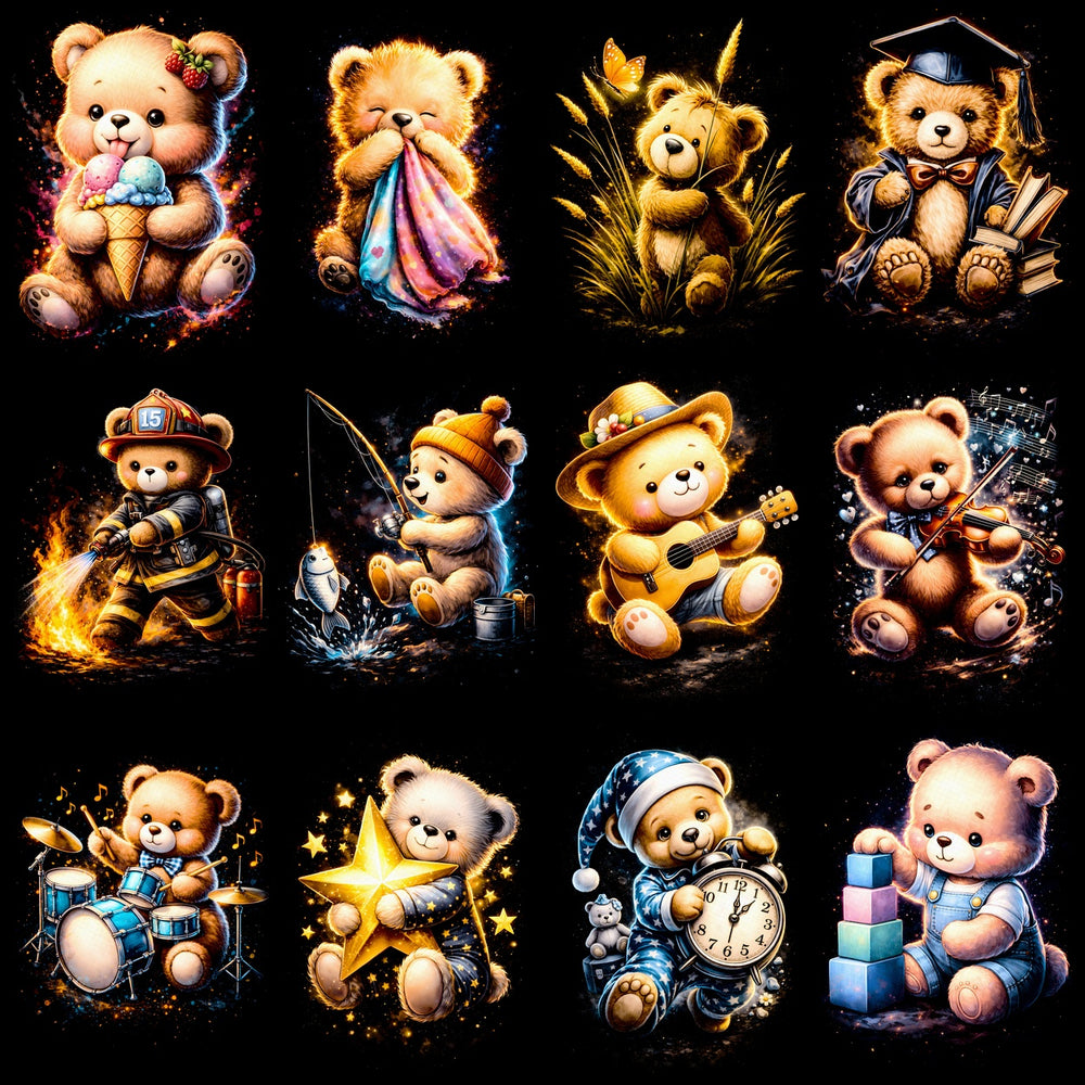64 Teddy Bear Animal Halftone Designs Bundle PNG