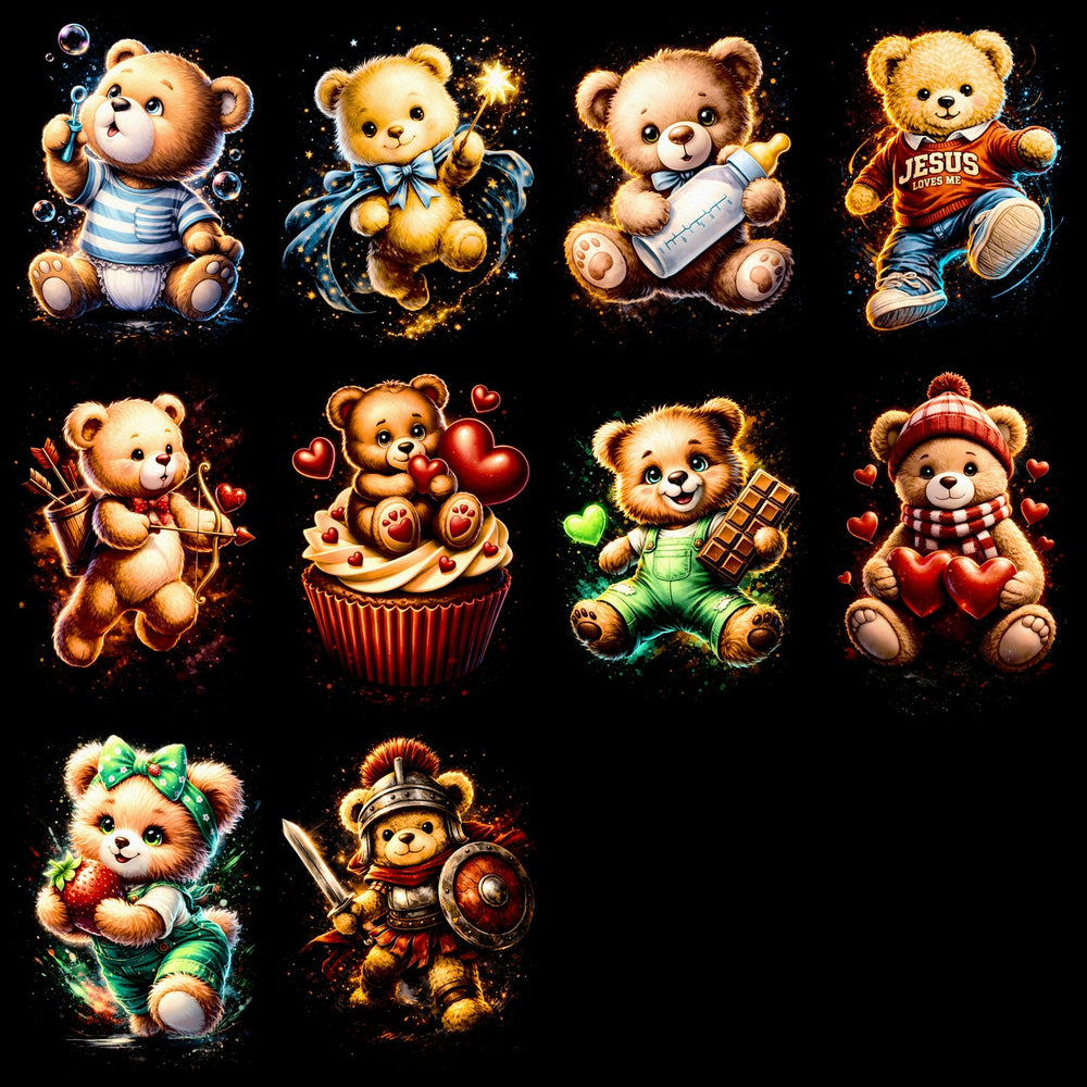 64 Teddy Bear Animal Halftone Designs Bundle PNG