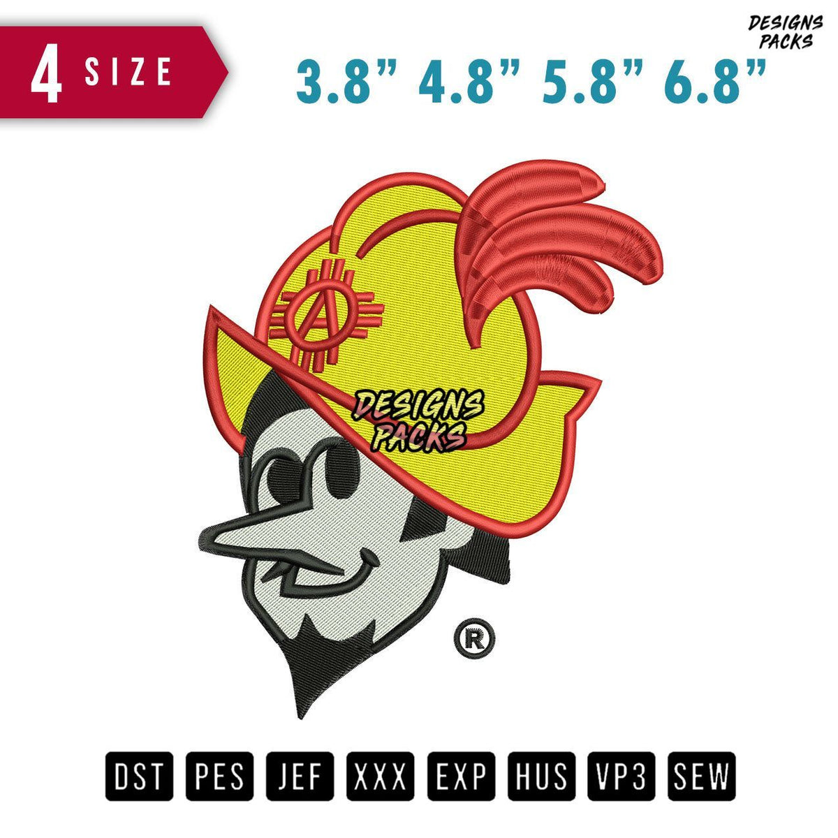 ABQ Dukes Red Applique Embroidery Design