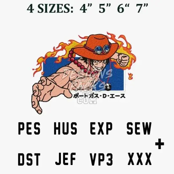 Ace Fire Punch One Piece Anime Embroidery Design designspacks