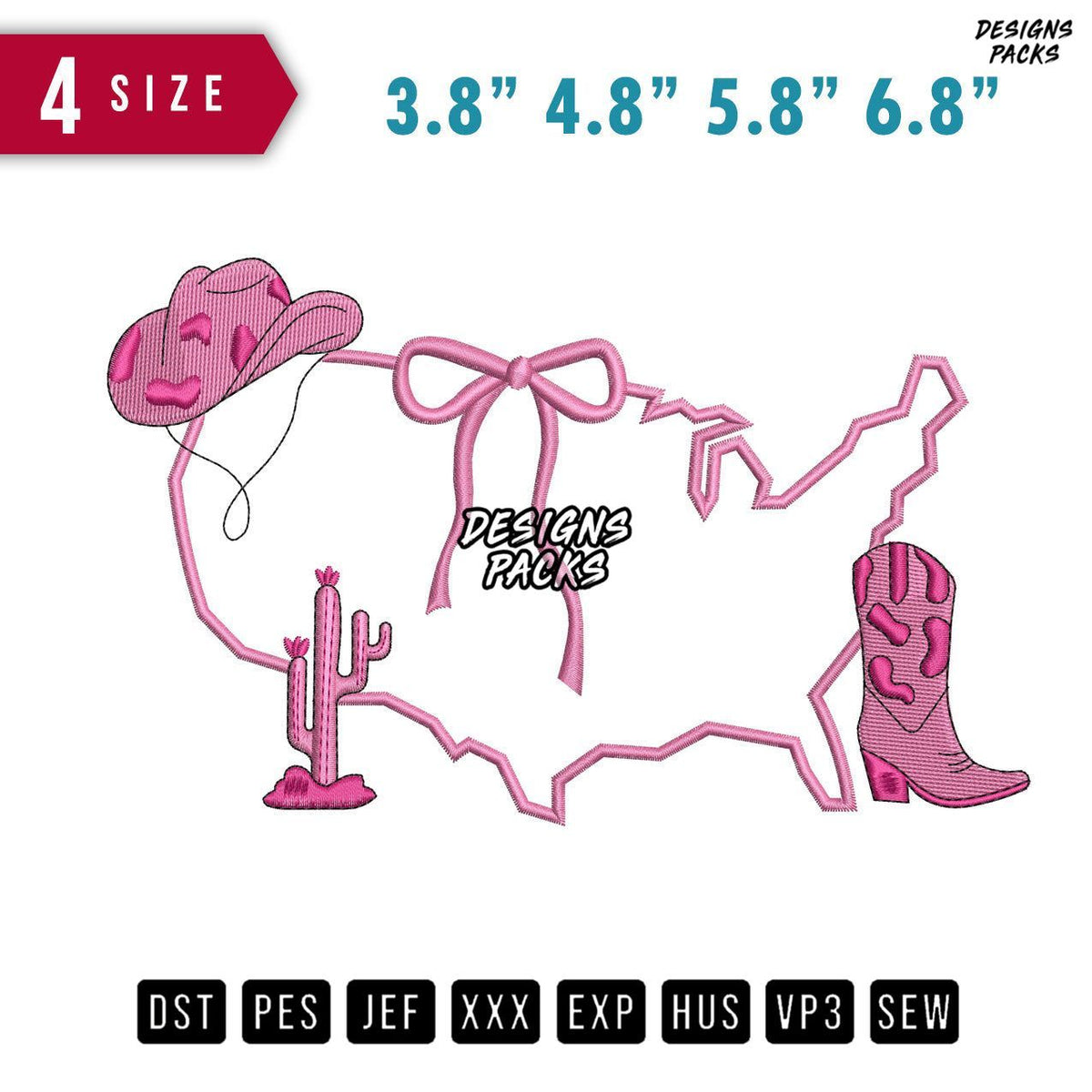 America Bow Cow Girl Embroidery Design