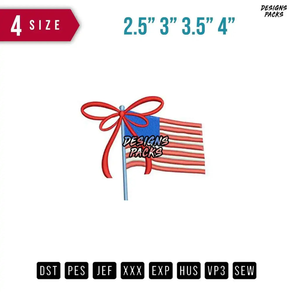American Flag Ribbon Embroidery Design
