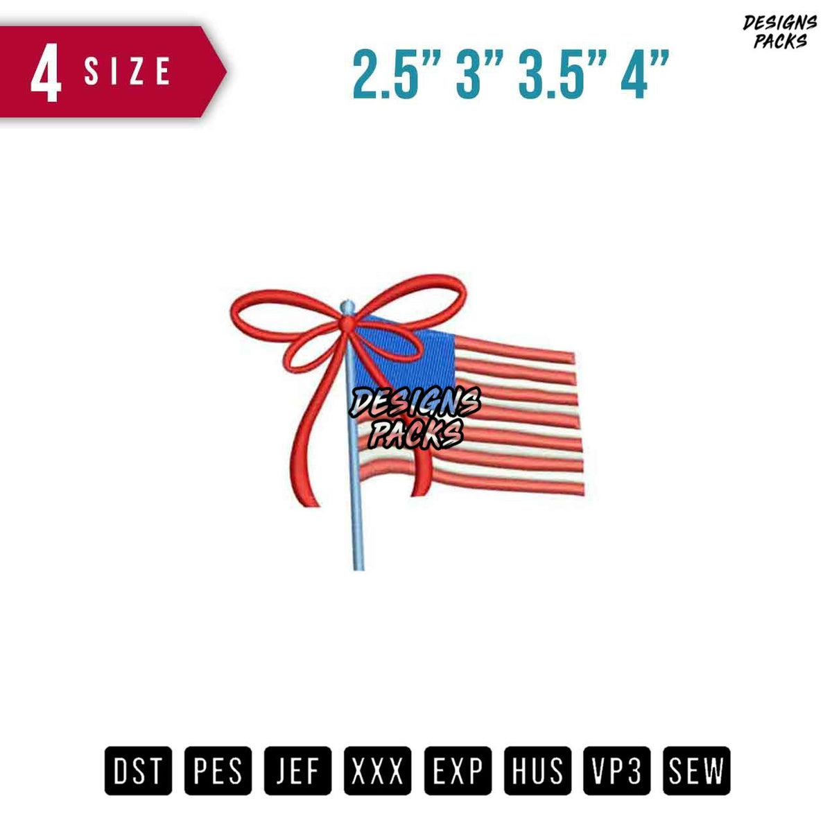 American Flag Ribbon Embroidery Design