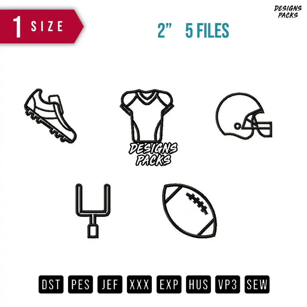 American Football icon Separated Embroidery Design