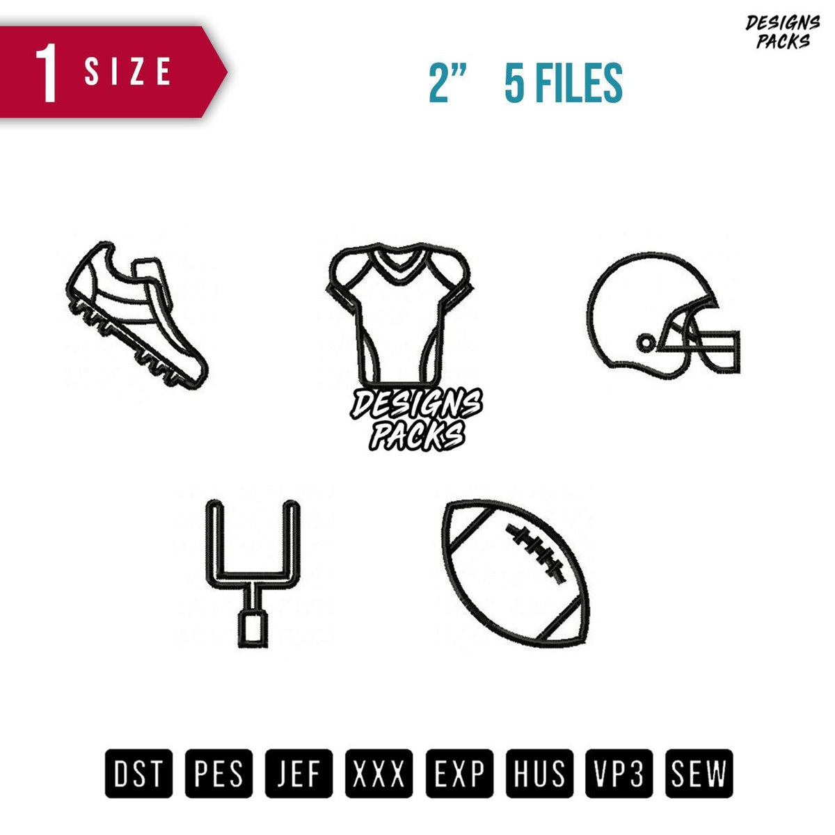 American Football icon Separated Embroidery Design