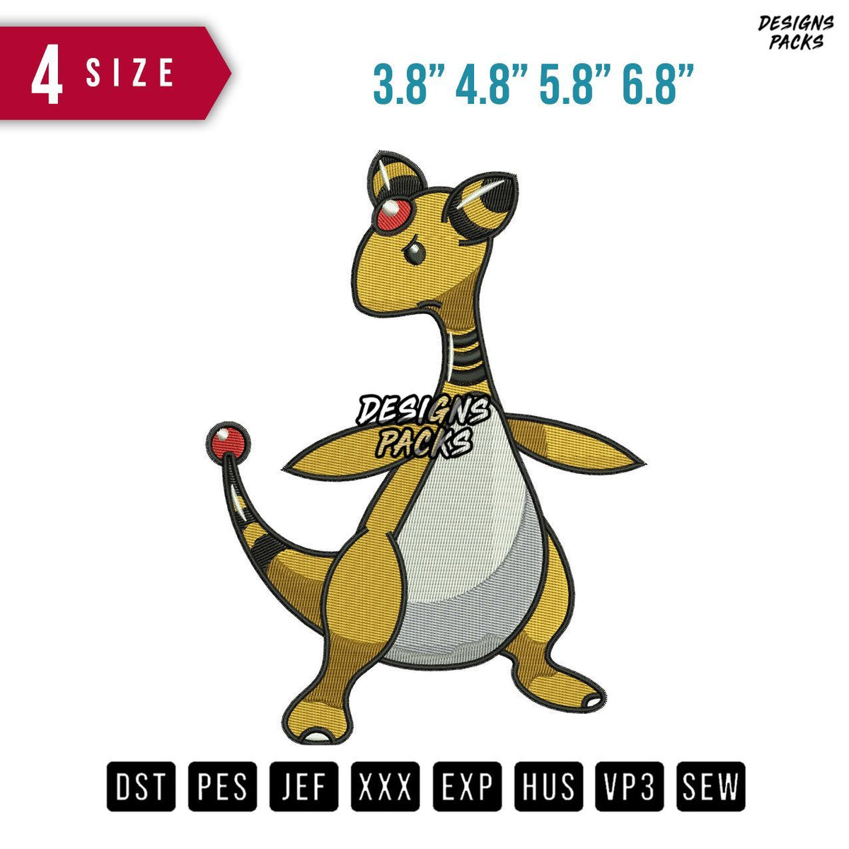 Ampharos Embroidery Design