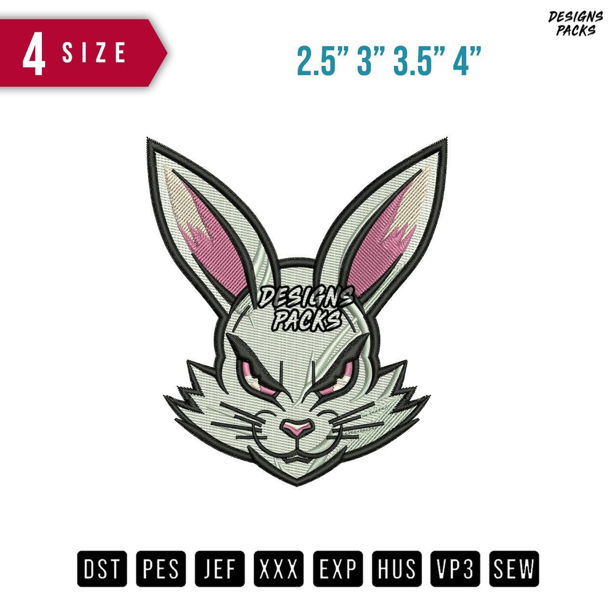 Angry Bunny Embroidery Design