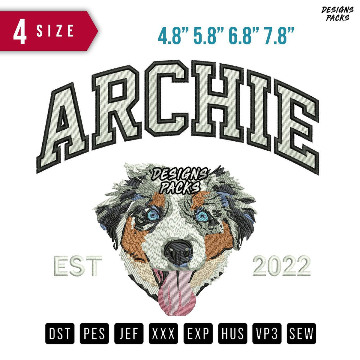 Archie Dog Embroidery Design