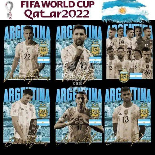 Argentina FIFA World Cup Qatar 2022 soccer players in team jerseys with national flag accents