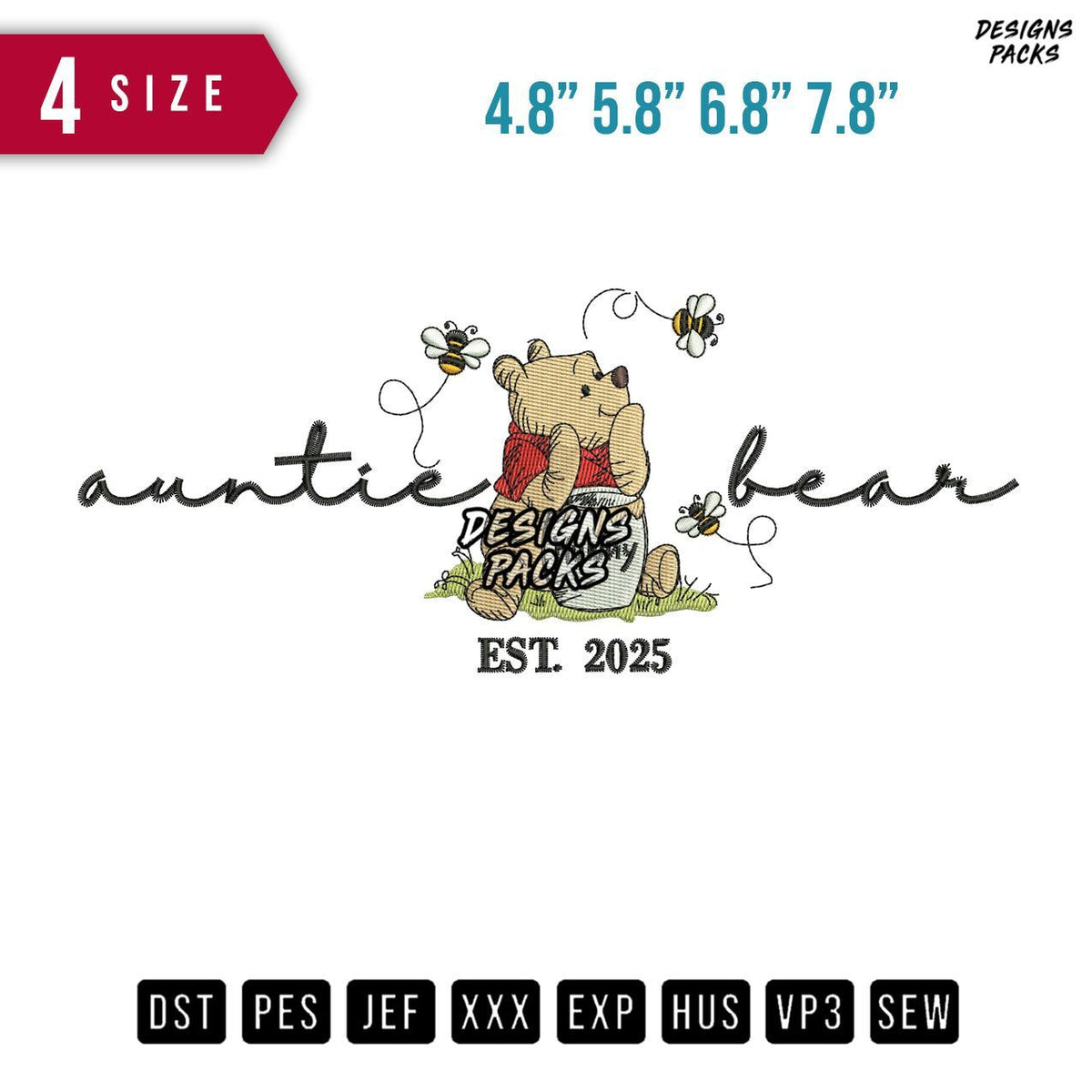 Auntie Bear Hunny Embroidery Design