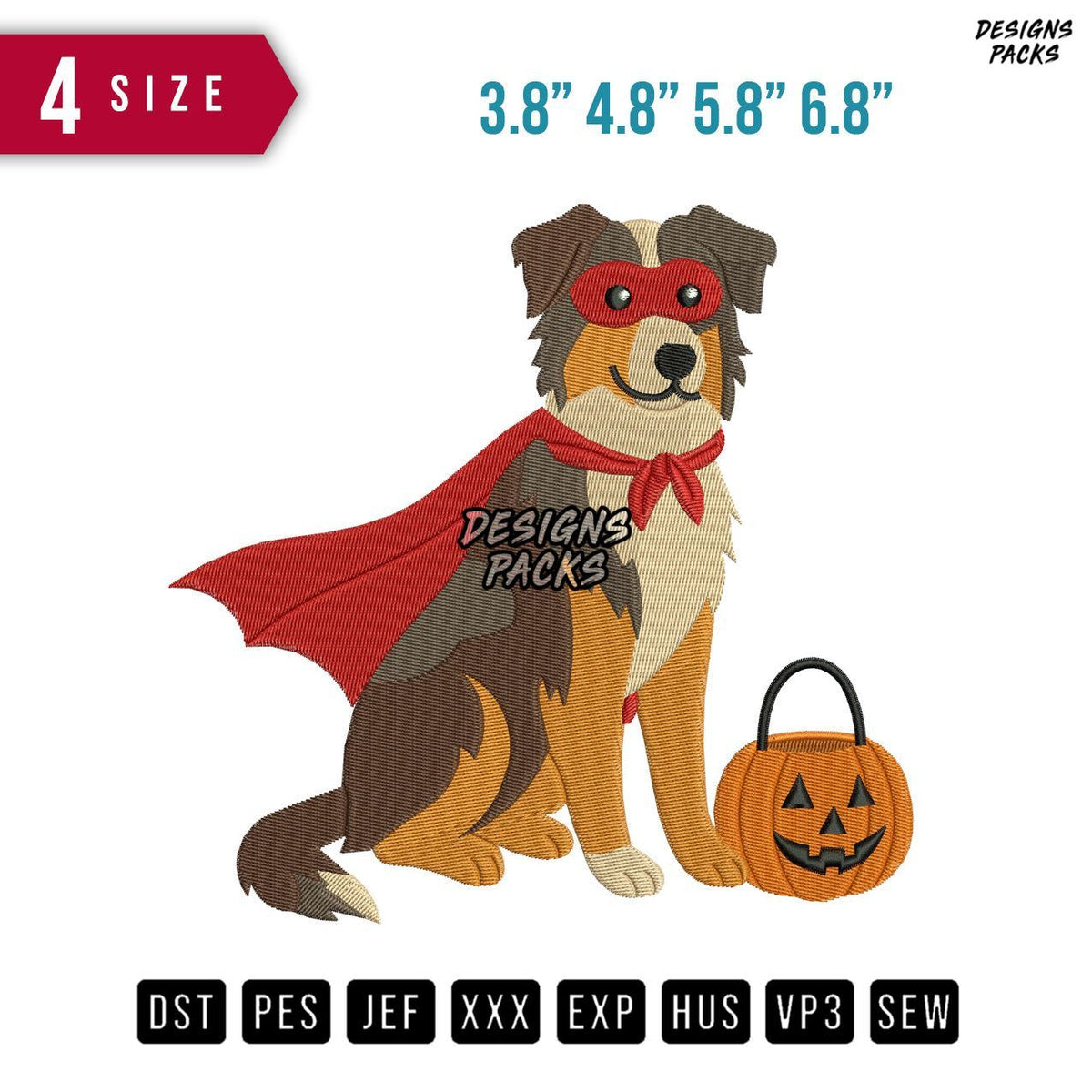 Australian Shepherd Halloween Embroidery Design