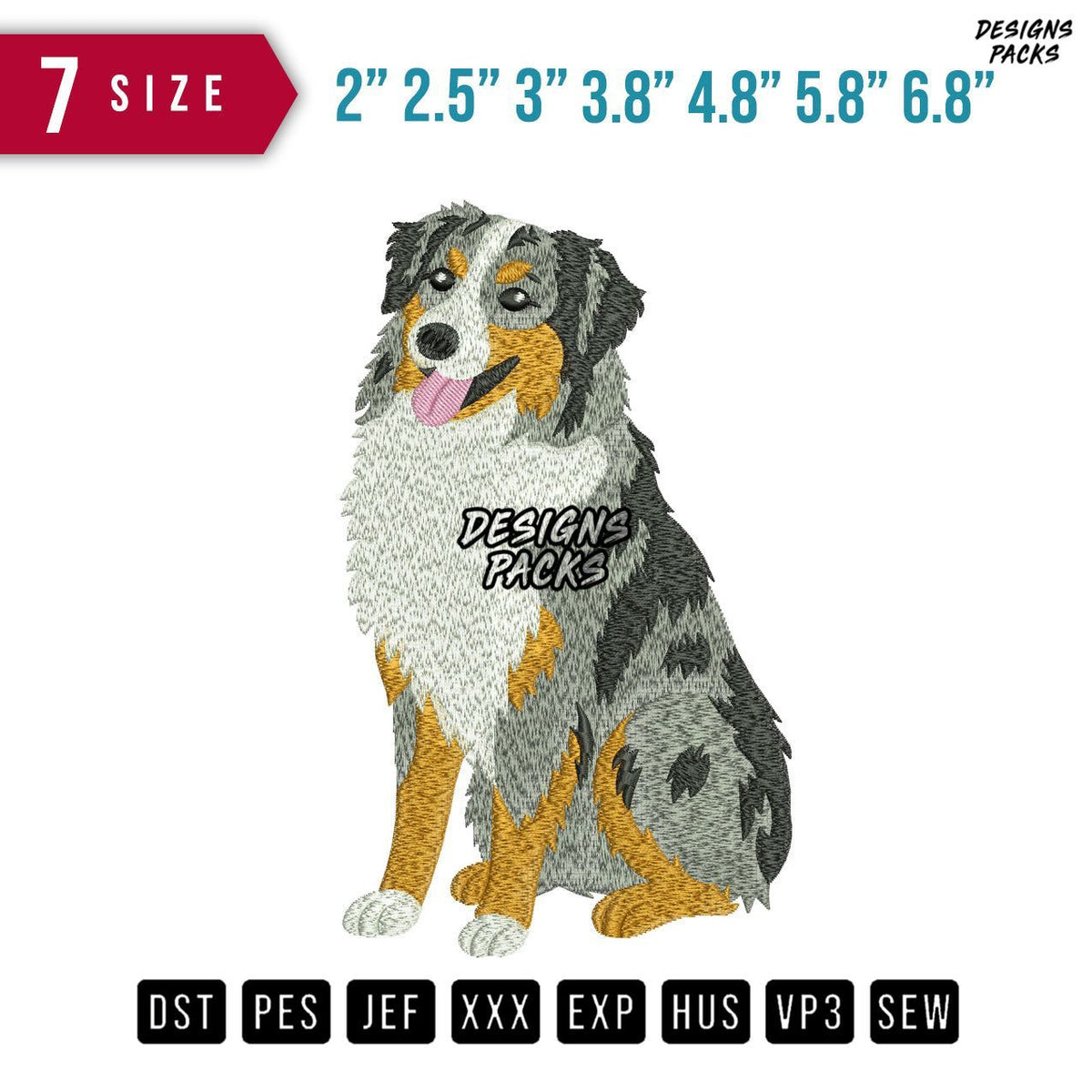 Australian Shepherd Ribbon B Embroidery Design
