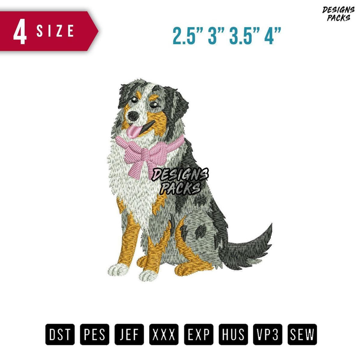 Australian Shepherd Ribbon Embroidery Design