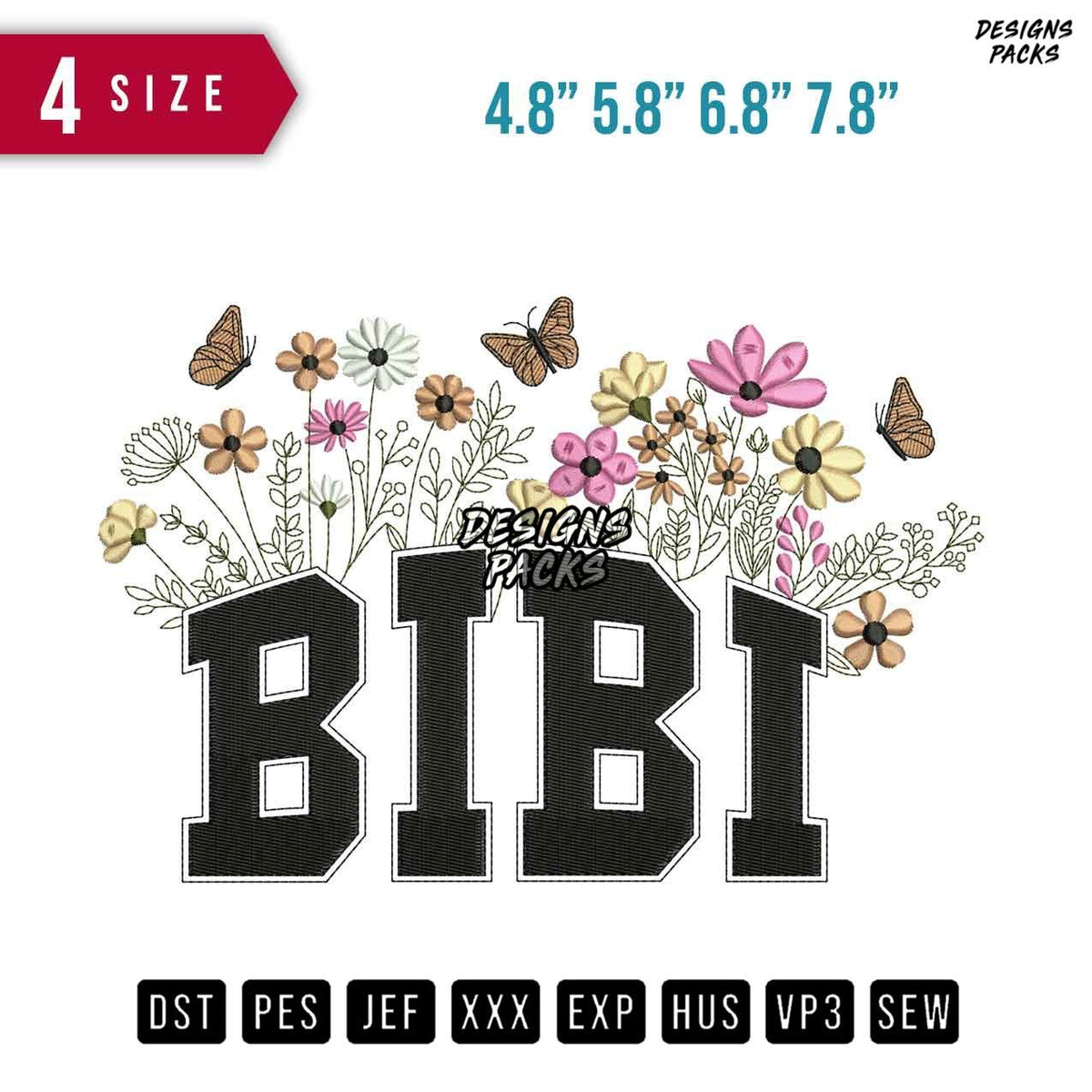 Bibi Flower Embroidery Design