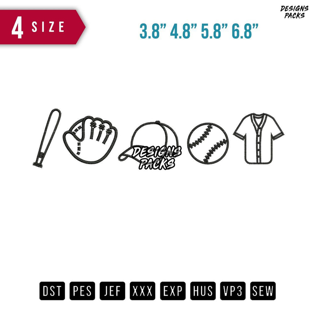 Baseball Icons Embroidery Design