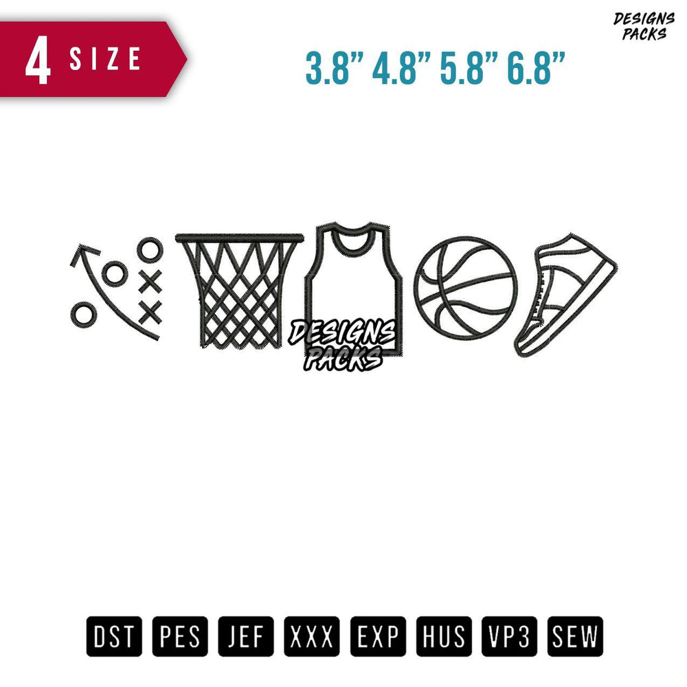 Basketball Icons Embroidery Design