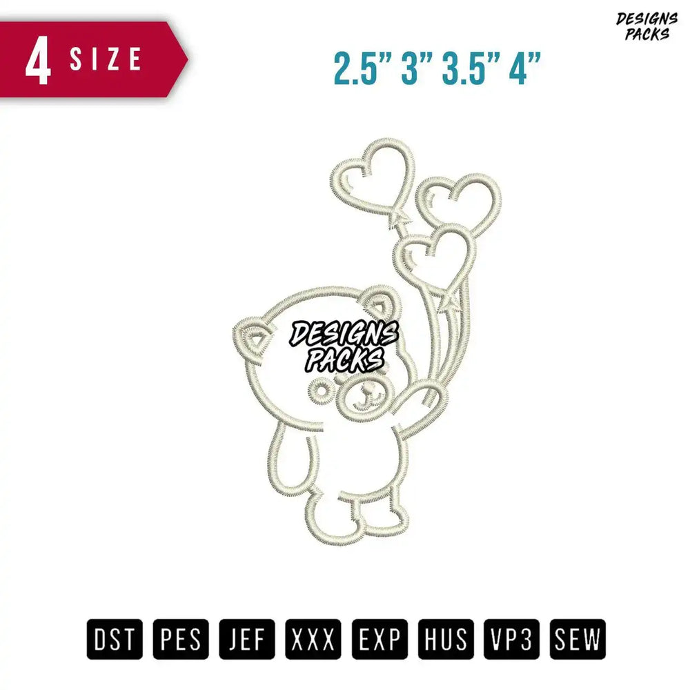 Bear Balloon B Embroidery Design