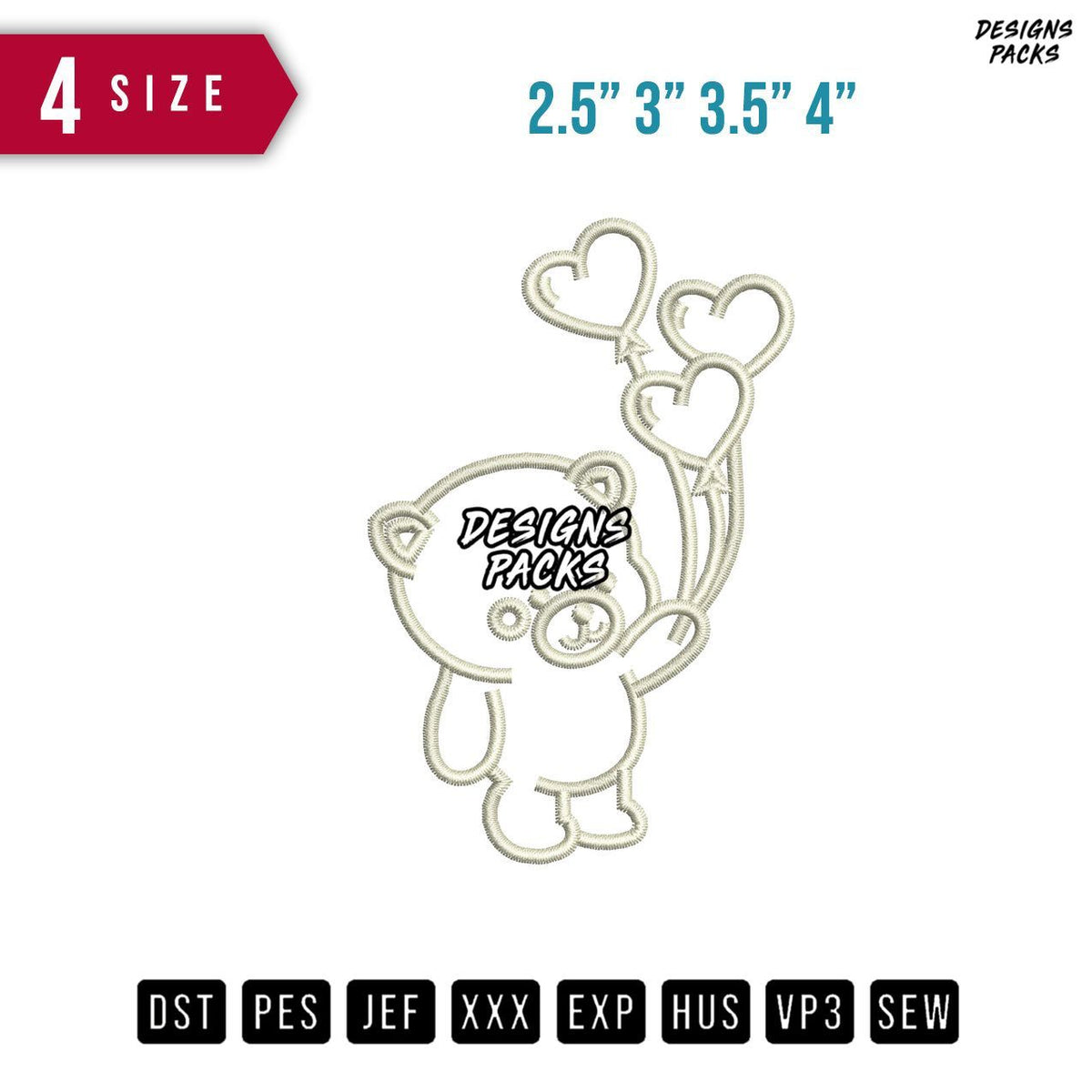 Bear Balloon B Embroidery Design