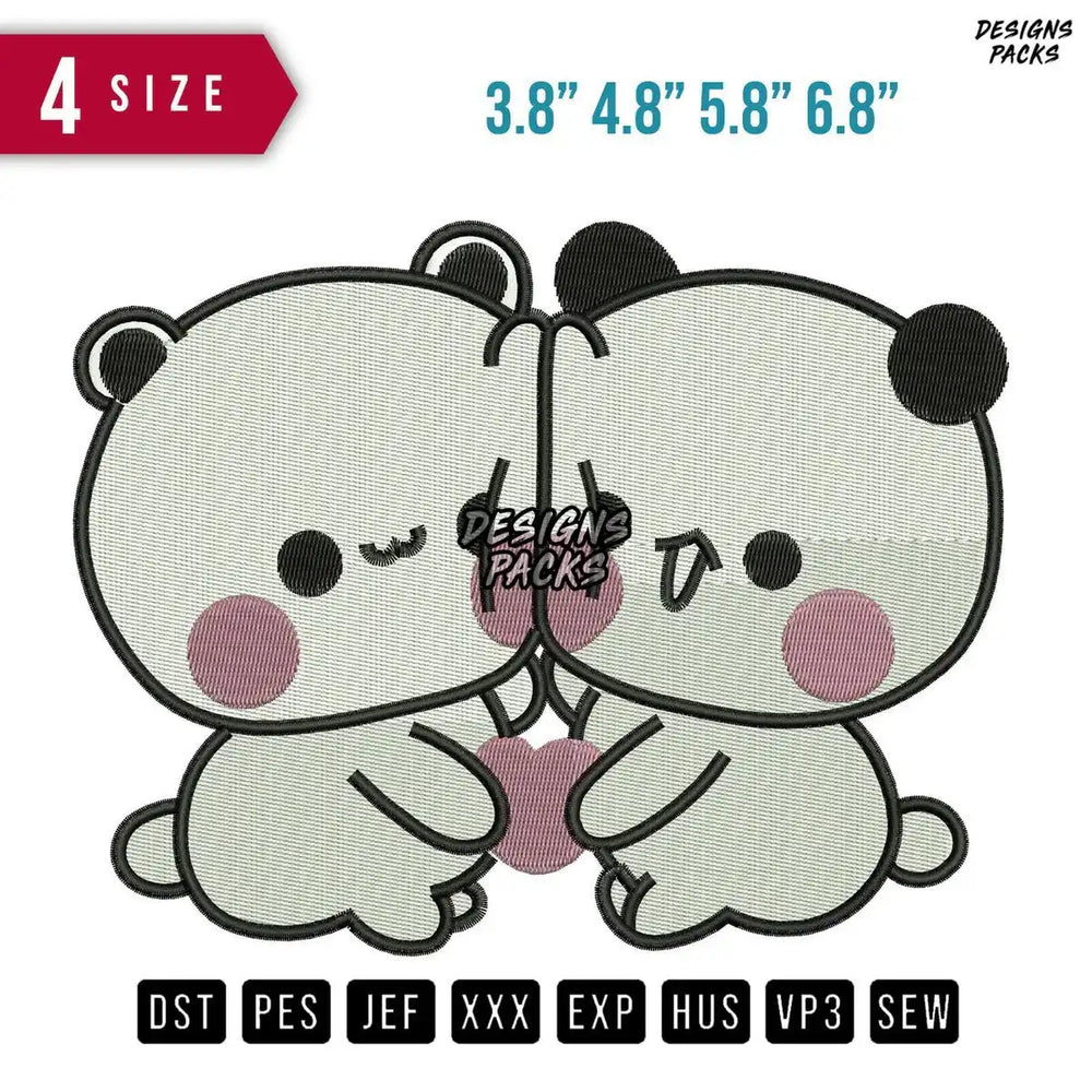 Bear Couple Love Valentine Embroidery Design