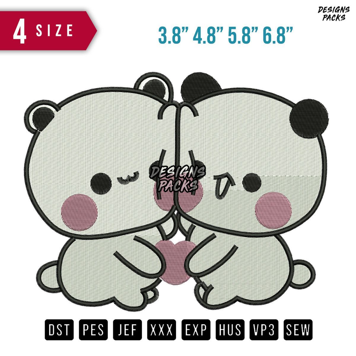 Bear Couple Love Valentine Embroidery Design