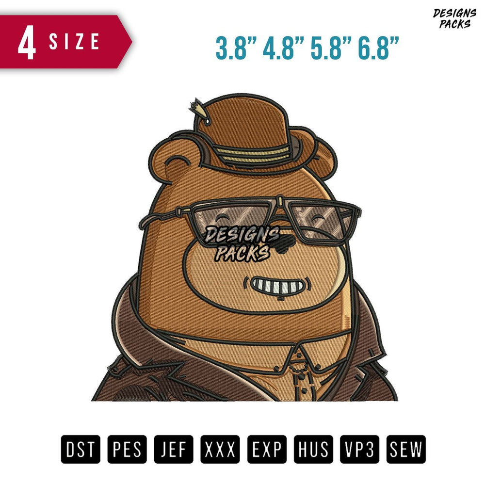 Bear Glasses Embroidery Design