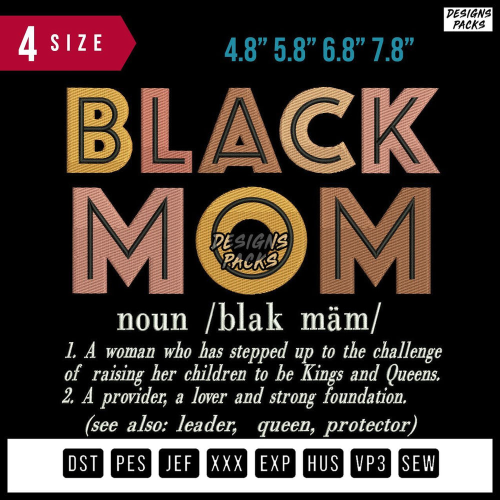 Black Mom Embroidery Design