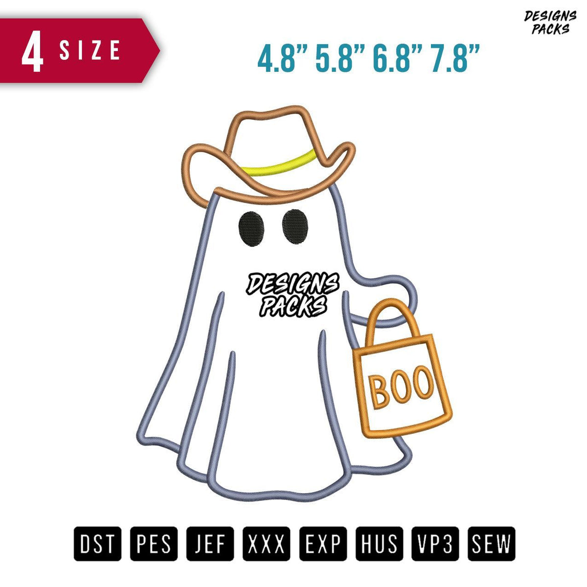 Boo Ghost Applique B Embroidery Design