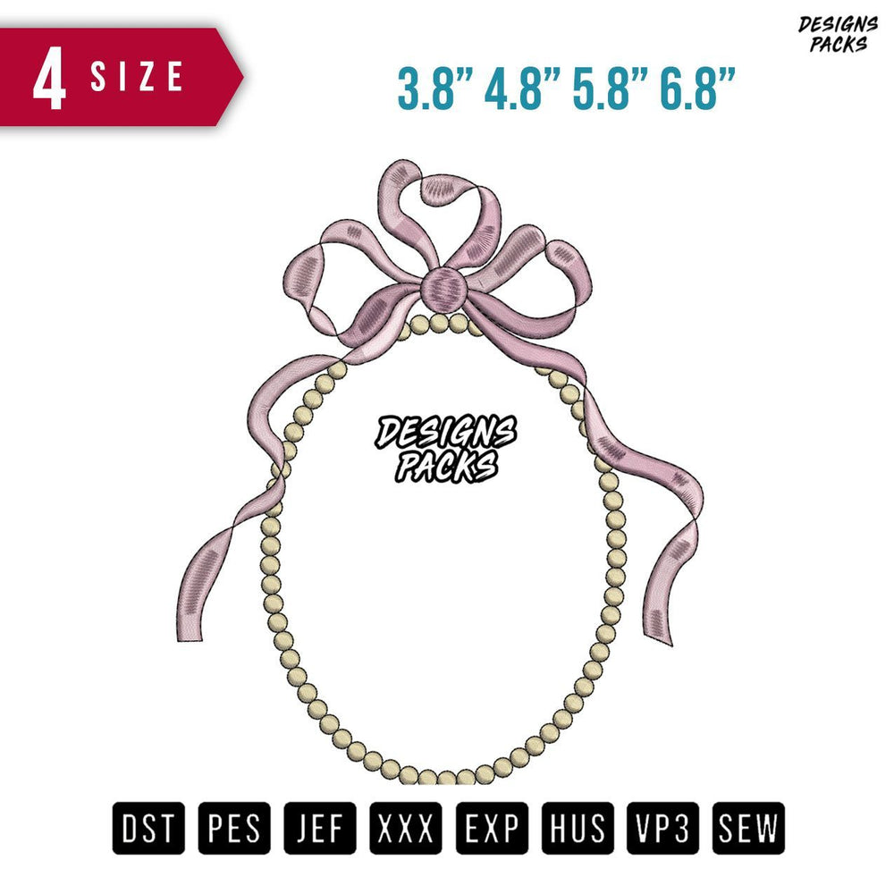 Bow And Pearl Embroidery Design