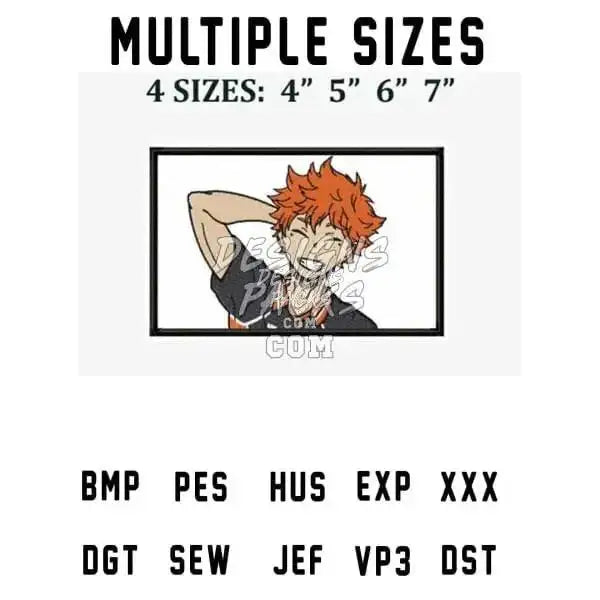 Anime character design in multiple sizes for embroidery and print, available in PES, SVG, PNG formats.