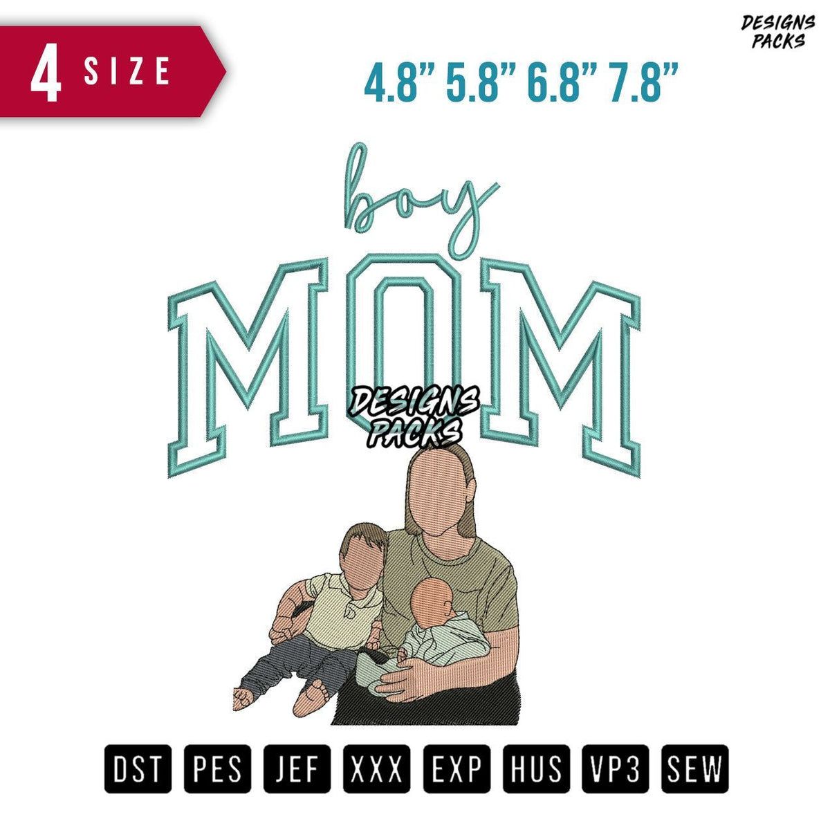 Boy Mom 3 Family Embroidery Design