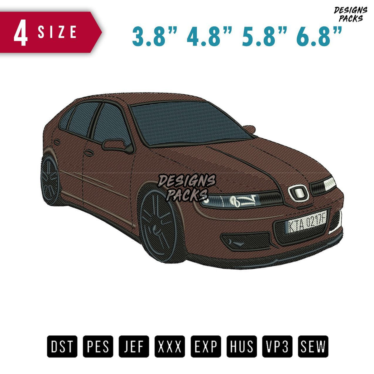 Brown Car KTA Embroidery Design