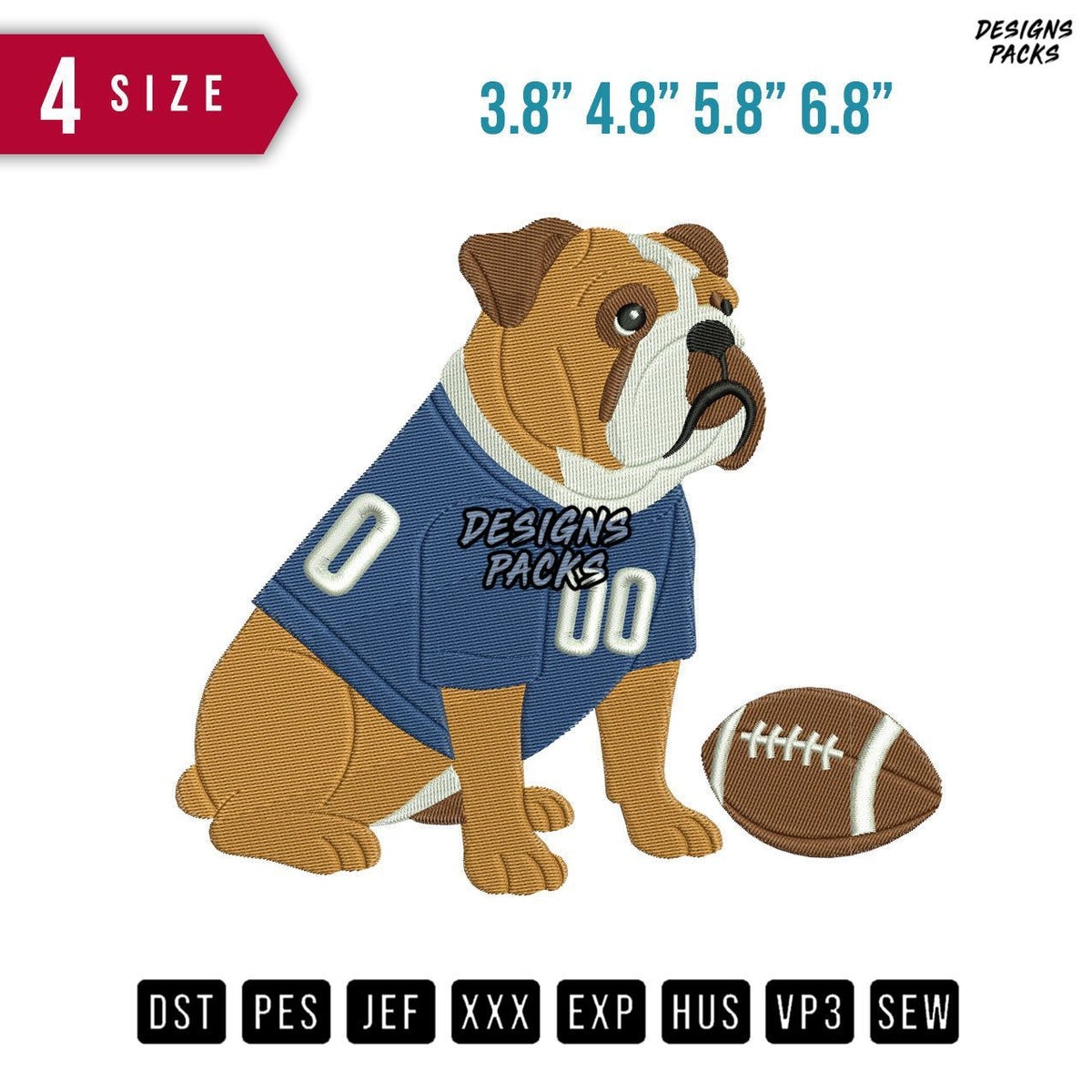 Bulldog Rugby Ball Embroidery Design