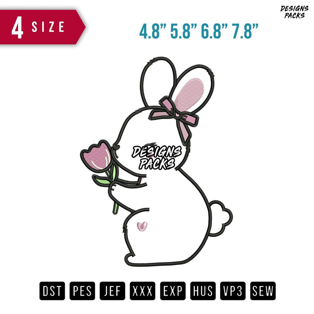 Bunny Cute Flower Applique Embroidery Design