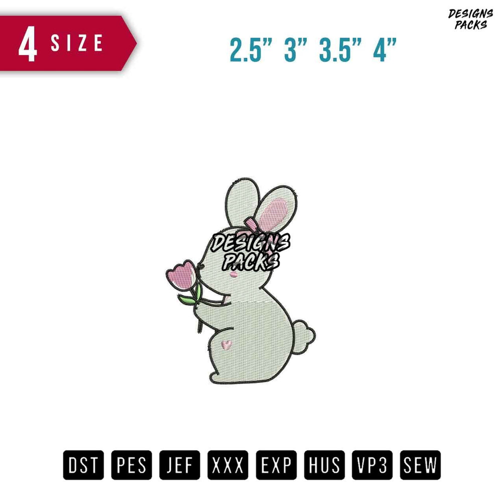 Bunny Cute Flower Embroidery Design