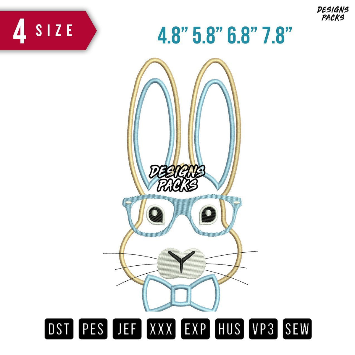 Bunny Eyeglasses Applique Embroidery Design