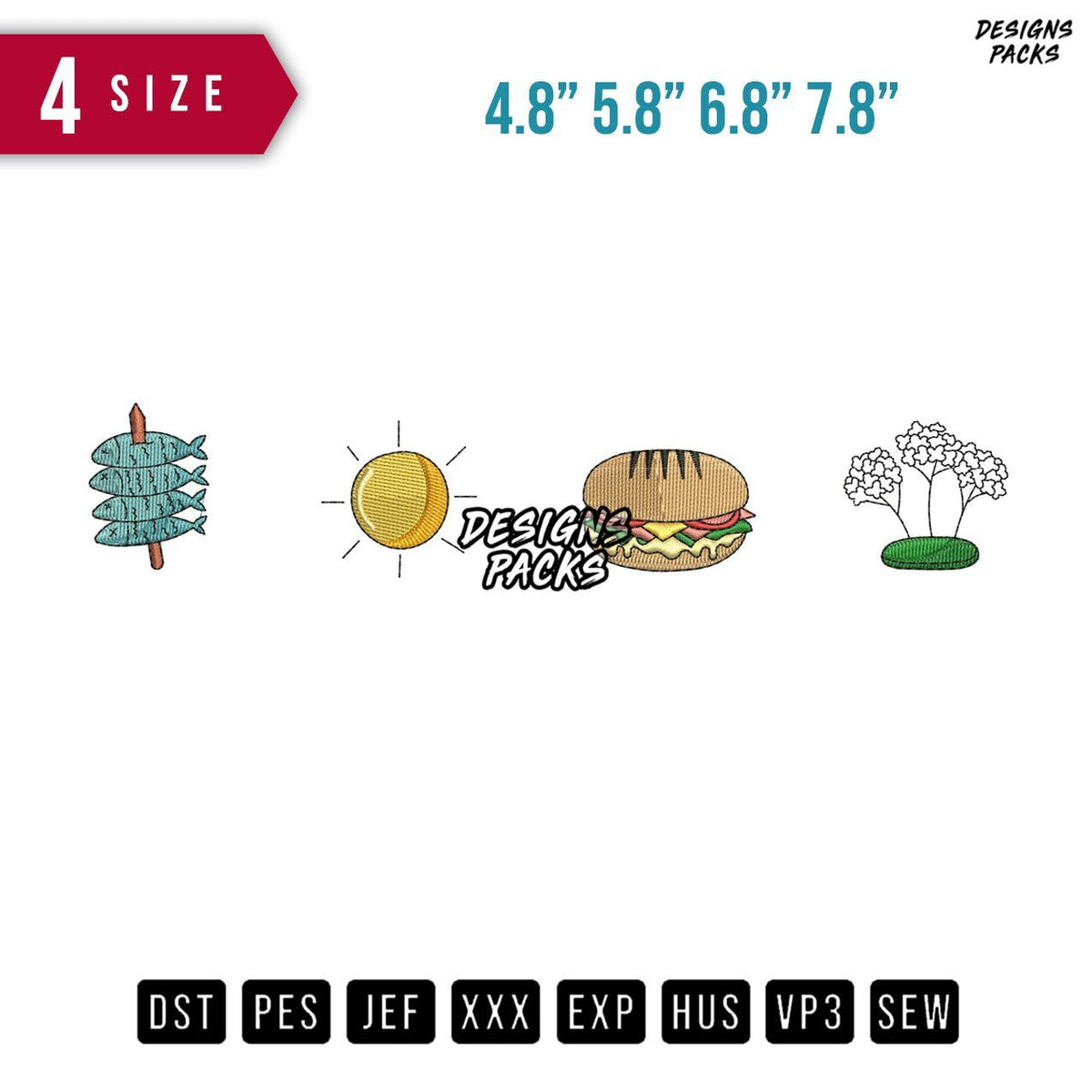 Burger and Fish Embroidery Design