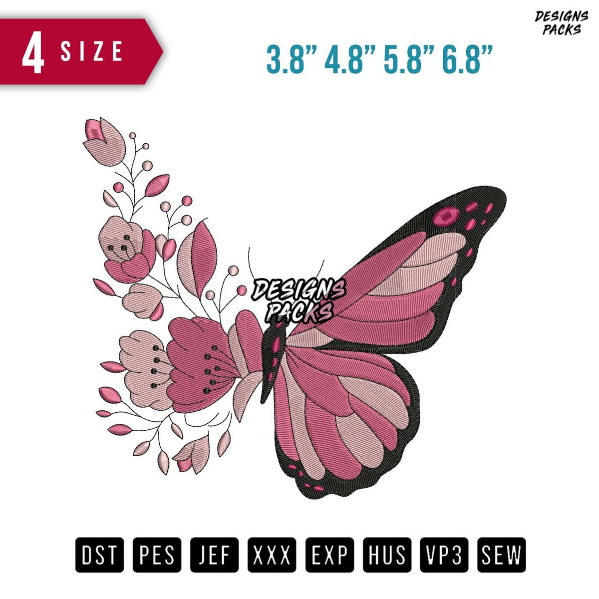 Butterfly Flower Embroidery Design