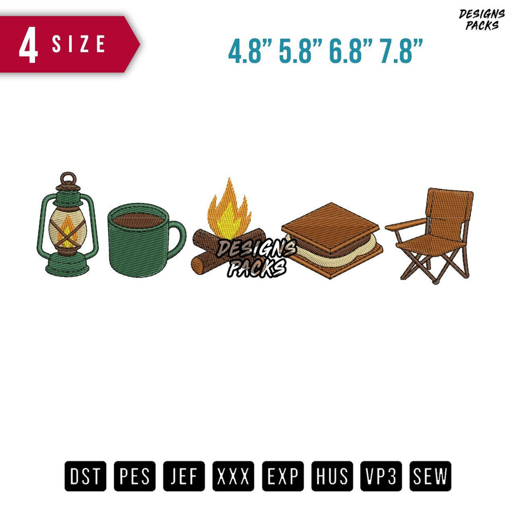 Camping Icon Embroidery Design