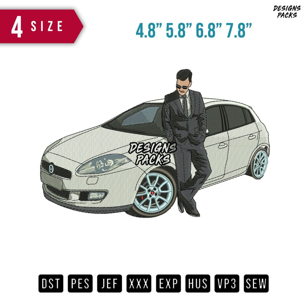 Car Man Pose Embroidery Design