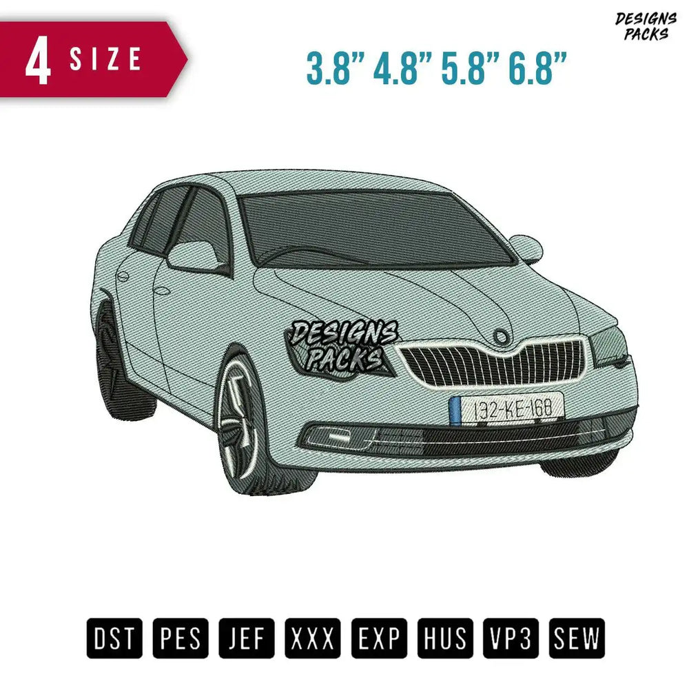 Car Sky Blue Embroidery Design