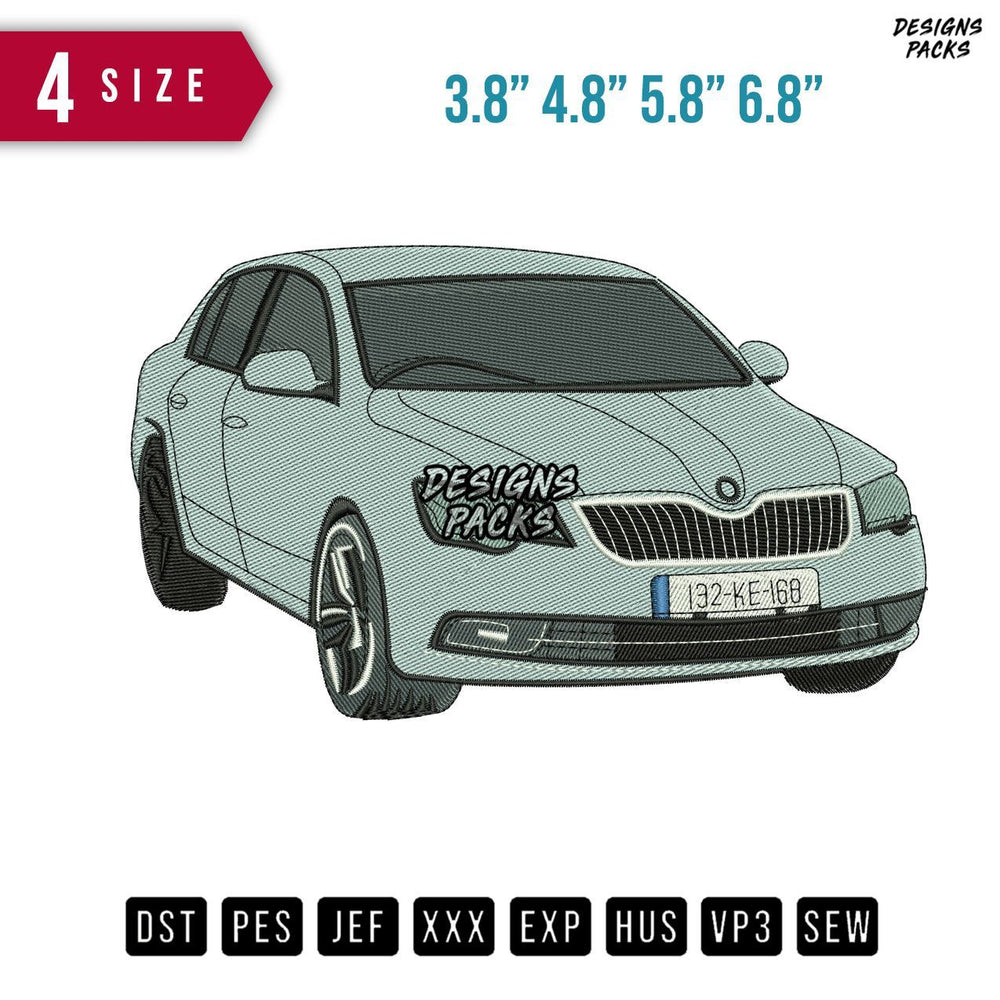 Car Sky Blue Embroidery Design