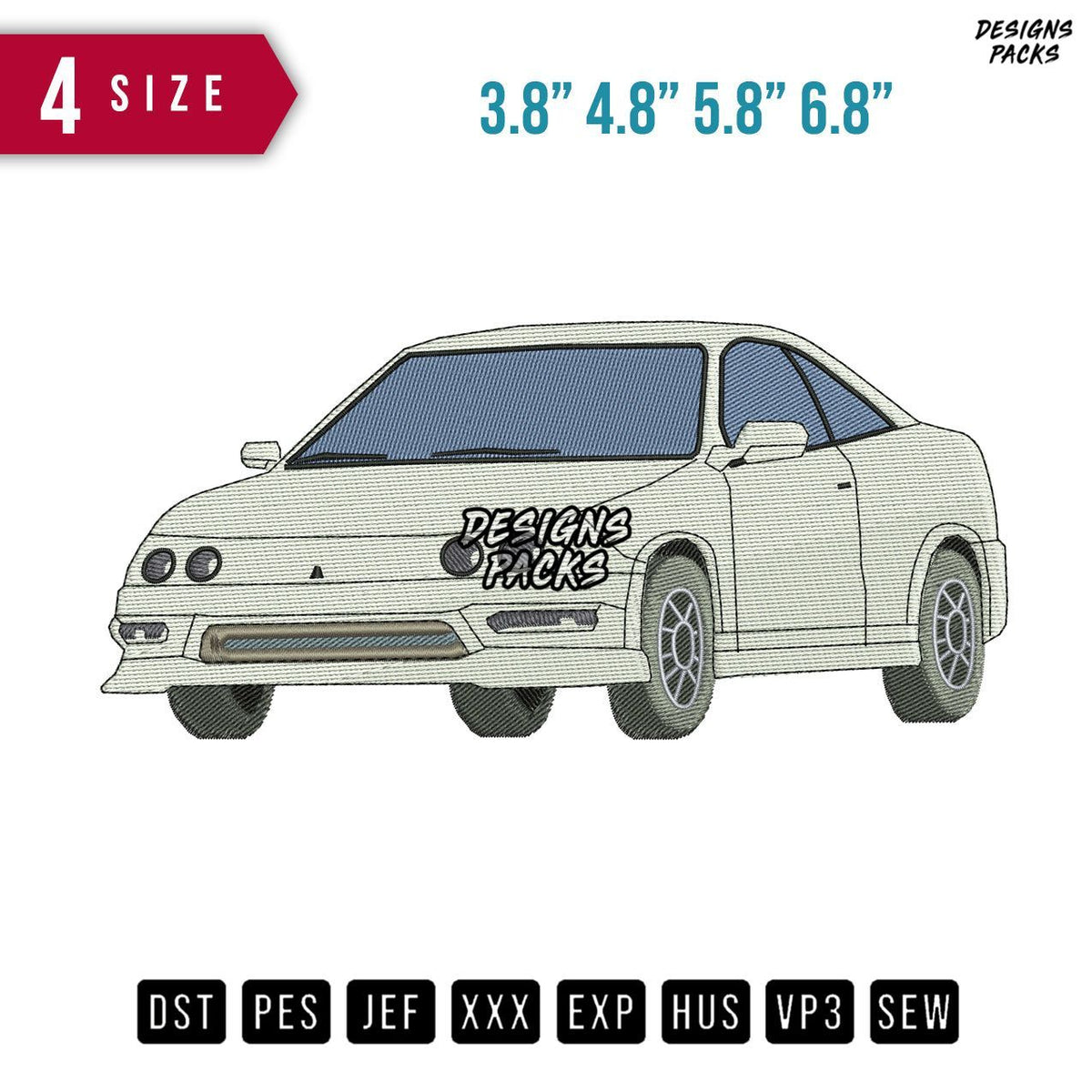 Car White Embroidery Design