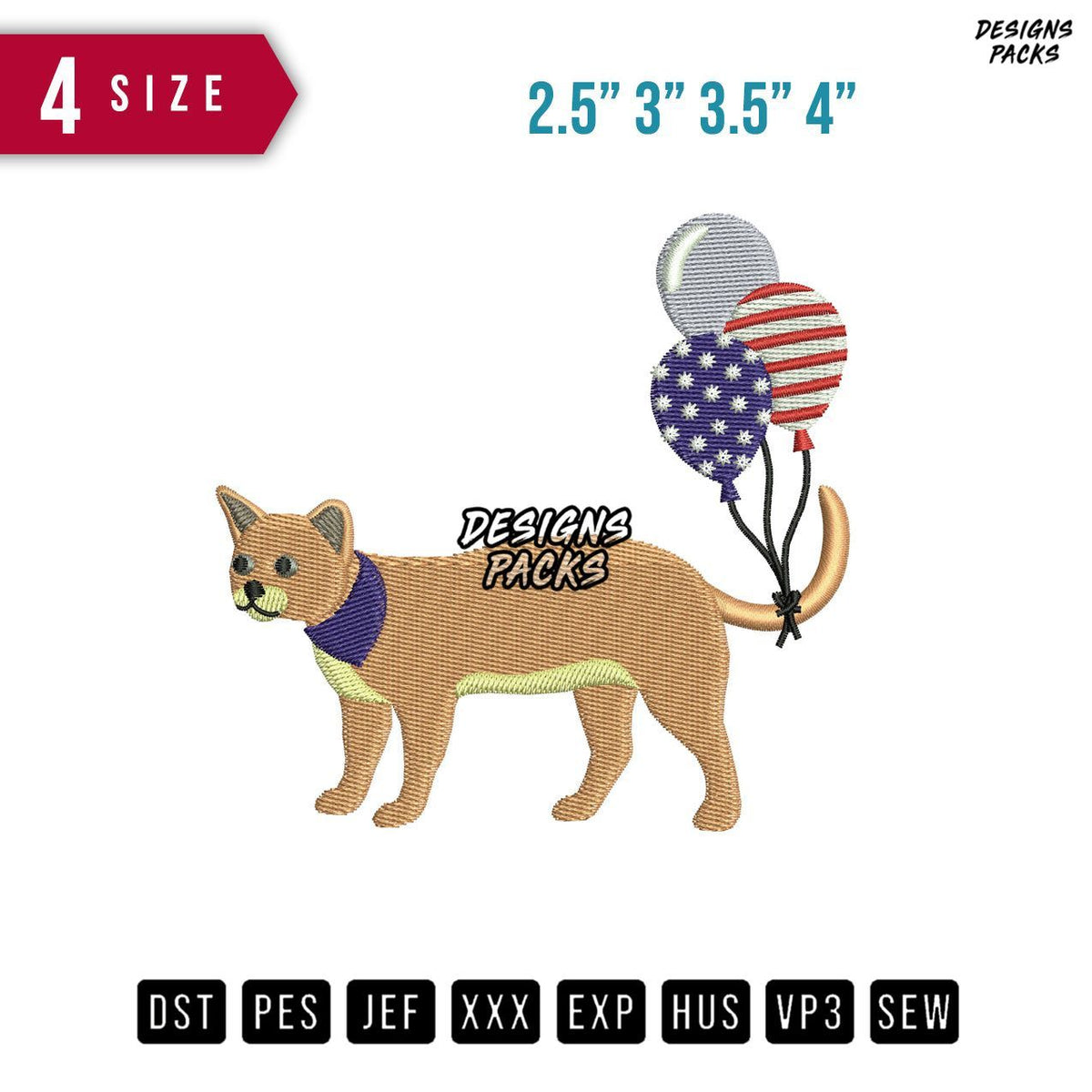 Cat Balloon Flags Embroidery Design