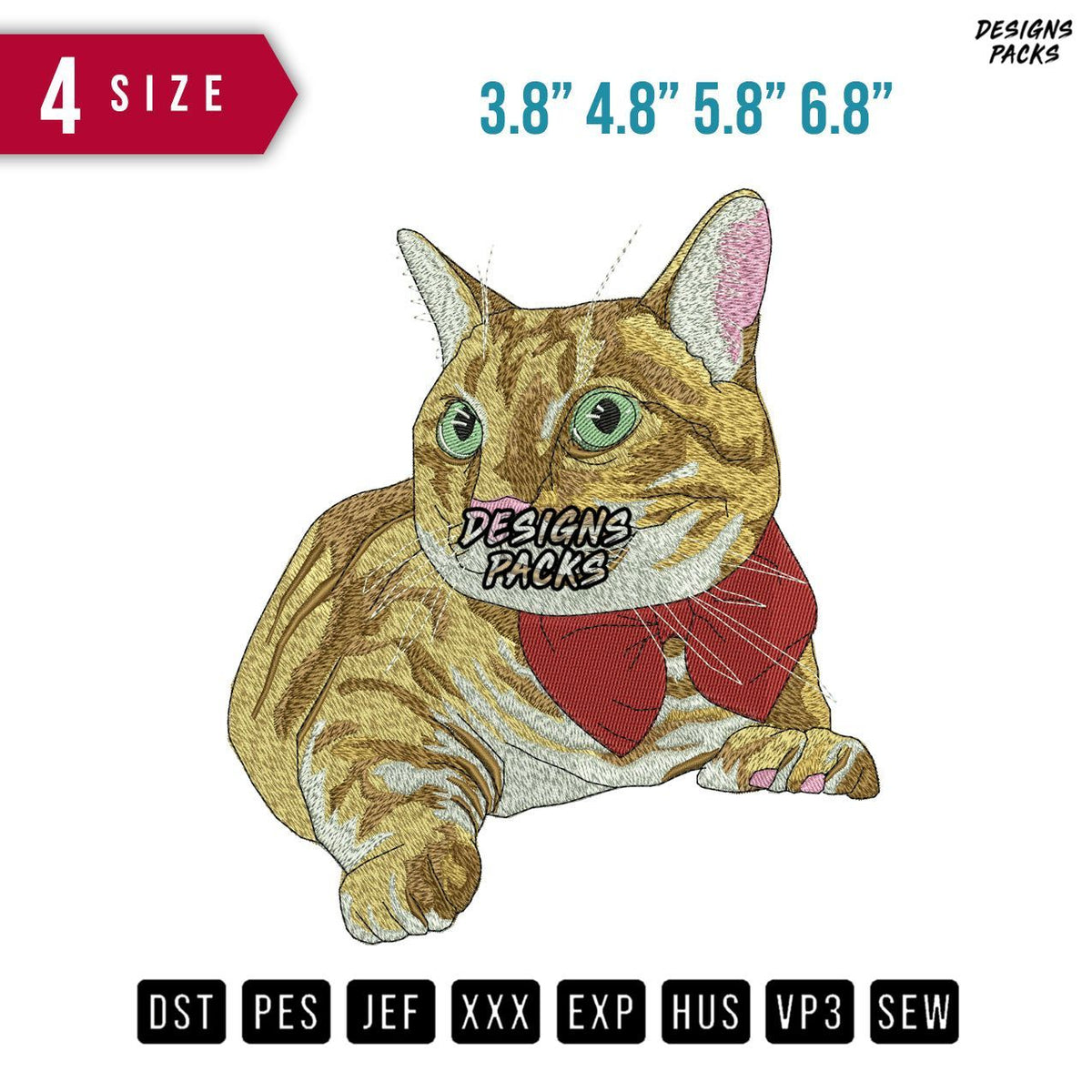 Cat Bowtie Butterfly Embroidery Design