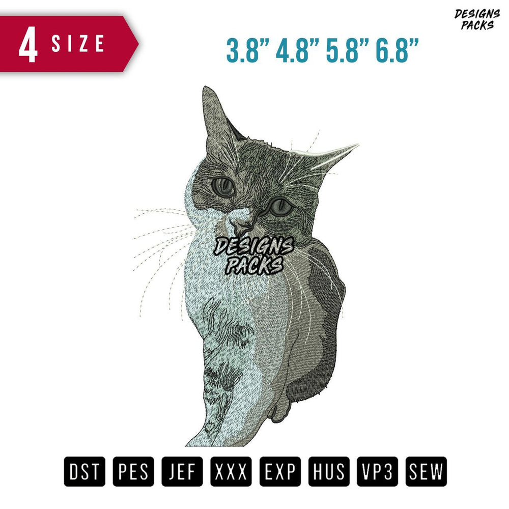 Cat Grey Sitting Embroidery Design